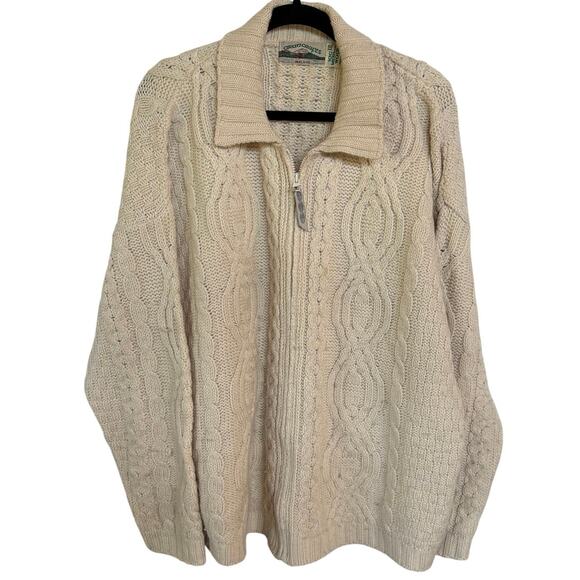 Aran Crafts Cream Cableknit Chunky Sweater Wool Ireland Full Zip Oversized XXL - Picture 1 of 9